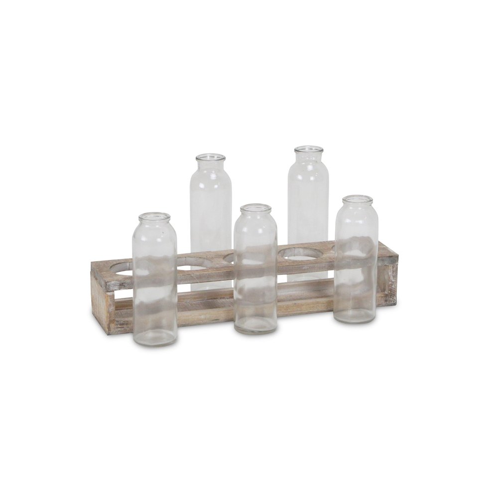 Set of Five Clear Cylinder Glass Decorative Bottles
