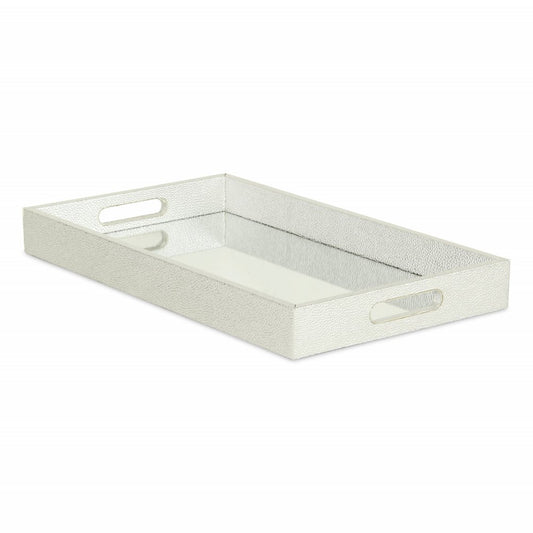16" Silver Rectangular Wood Handmade Tray With Handles