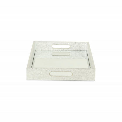 16" Silver Rectangular Wood Handmade Tray With Handles
