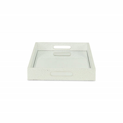 16" White Silver Rectangular Wood Handmade Tray With Handles