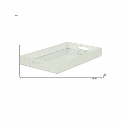 16" White Silver Rectangular Wood Handmade Tray With Handles