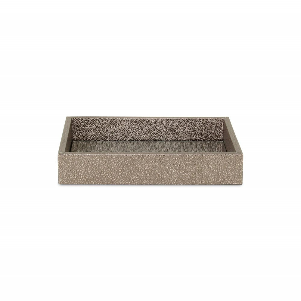 10" Gray Mirrored Glass And Wood Faux Shagreen Vanity Tray