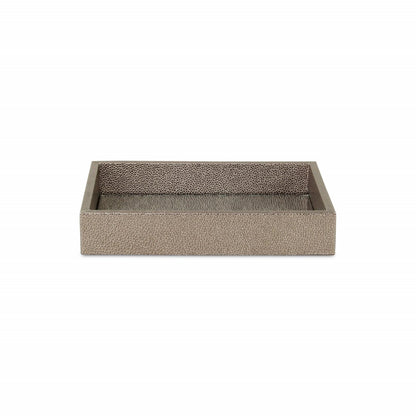 10" Gray Mirrored Glass And Wood Faux Shagreen Vanity Tray