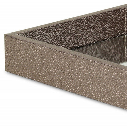 10" Gray Mirrored Glass And Wood Faux Shagreen Vanity Tray