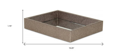 10" Gray Mirrored Glass And Wood Faux Shagreen Vanity Tray