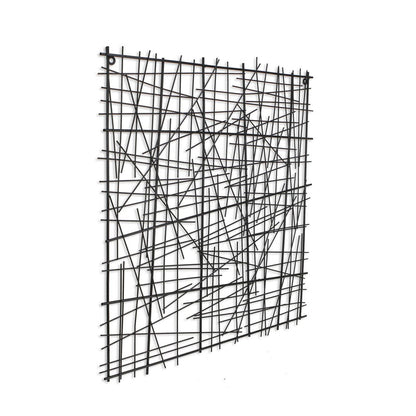 32" X 32" Black Handcrafted Abstract Lines Metal Hanging Dimensional Sculpture