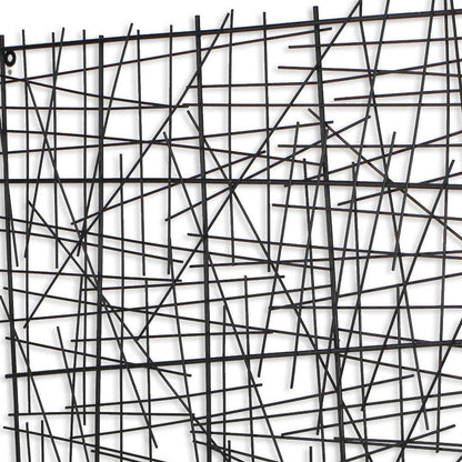 32" X 32" Black Handcrafted Abstract Lines Metal Hanging Dimensional Sculpture
