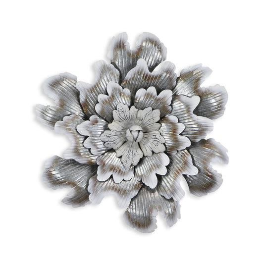 27" X 27" Gray and Off White Galvanized Metal Flower Hanging Dimensional Sculpture