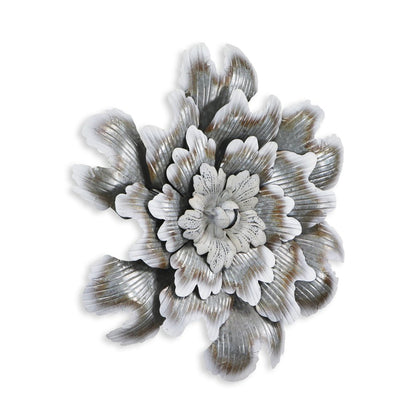 27" X 27" Gray and Off White Galvanized Metal Flower Hanging Dimensional Sculpture