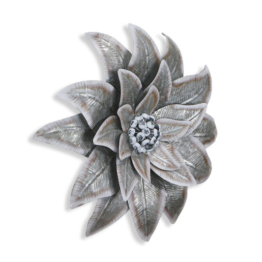 27" X 27" Gray and Off White Galvanized Metal Flower Hanging Dimensional Sculpture
