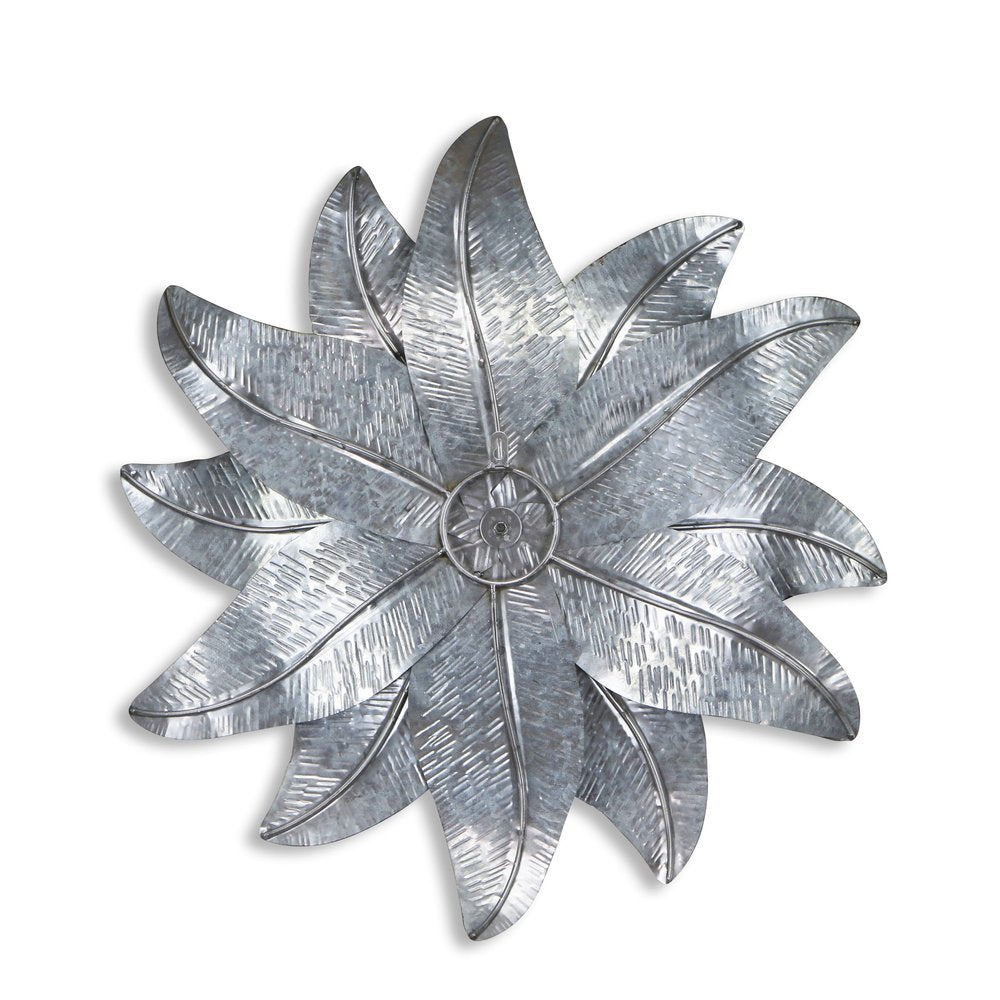 27" X 27" Gray and Off White Galvanized Metal Flower Hanging Dimensional Sculpture