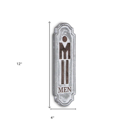 12" X 4" Gray and Brown Handcrafted Mens Room Metal Wall Decor