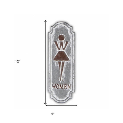 12" X 4" Gray and Brown Womens Room Metal Wall Decor