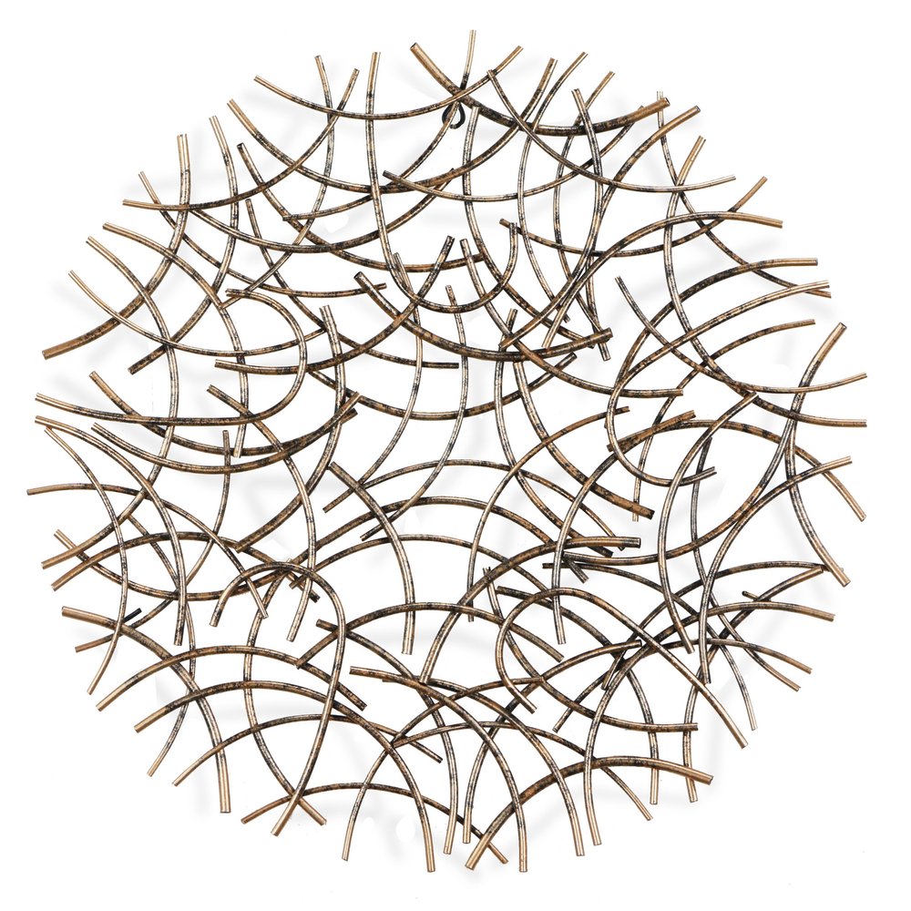 33" X 33" Bronze Metal Abstract Lines Round Hanging Dimensional Sculpture