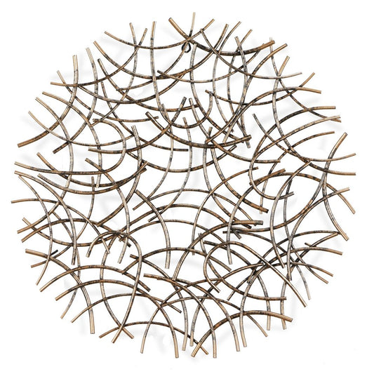 33" X 33" Bronze Metal Abstract Lines Round Hanging Dimensional Sculpture