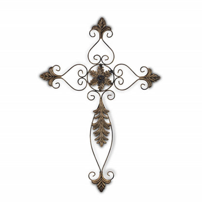 30" X 22" Bronze Floral Cross Metal Hanging Dimensional Sculpture