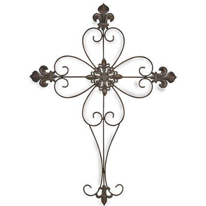 29" X 22" Bronze Metal Hanging Wall Cross Dimensional Sculpture