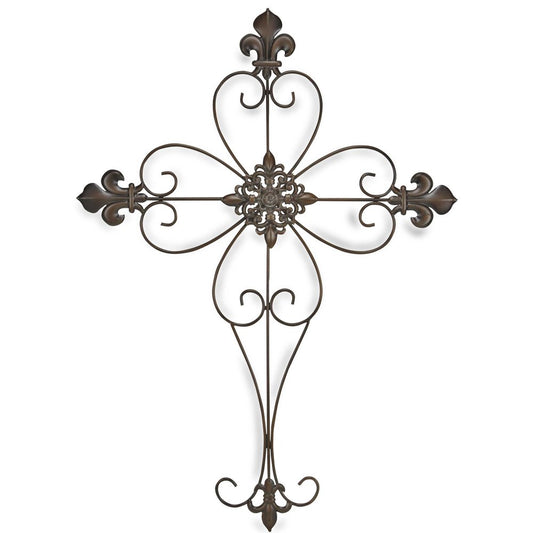 29" X 22" Bronze Metal Hanging Wall Cross Dimensional Sculpture