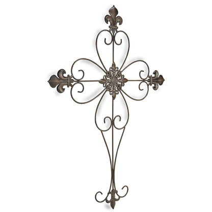 29" X 22" Bronze Metal Hanging Wall Cross Dimensional Sculpture