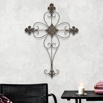 29" X 22" Bronze Metal Hanging Wall Cross Dimensional Sculpture