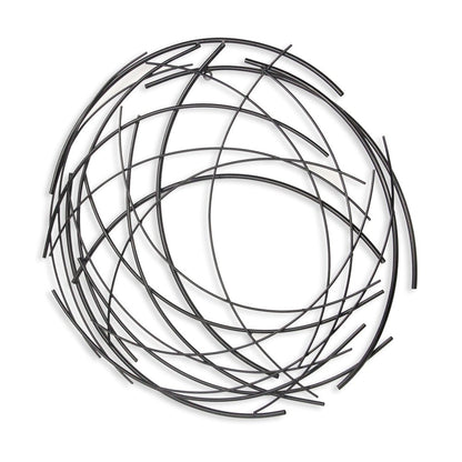 26" X 26" Black Metal Abstract Lines Round Hanging Dimensional Sculpture