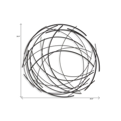 26" X 26" Black Metal Abstract Lines Round Hanging Dimensional Sculpture