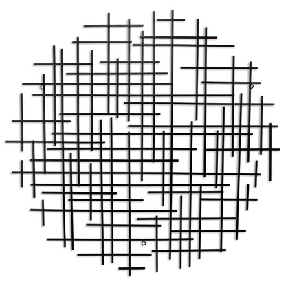 37" X 38" Black Metal Abstract Lines Round Hanging Dimensional Sculpture