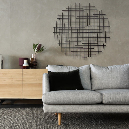 37" X 38" Black Metal Abstract Lines Round Hanging Dimensional Sculpture