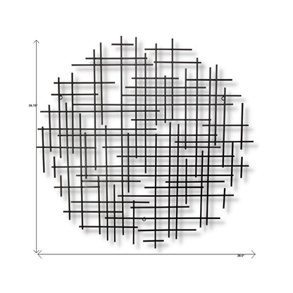 37" X 38" Black Metal Abstract Lines Round Hanging Dimensional Sculpture