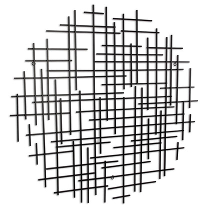 37" X 38" Black Metal Abstract Lines Round Hanging Dimensional Sculpture