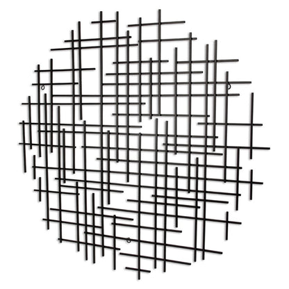37" X 38" Black Metal Abstract Lines Round Hanging Dimensional Sculpture