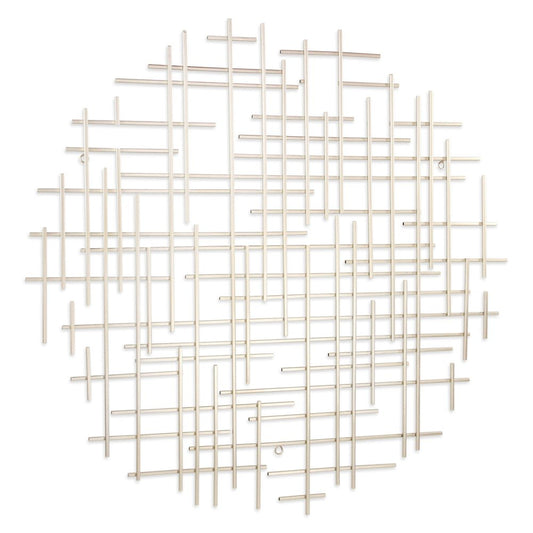 37" X 38" Silver Metal Abstract Lines Round Hanging Dimensional Sculpture