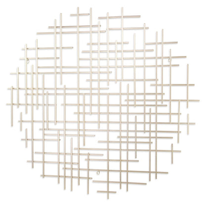 37" X 38" Silver Metal Abstract Lines Round Hanging Dimensional Sculpture