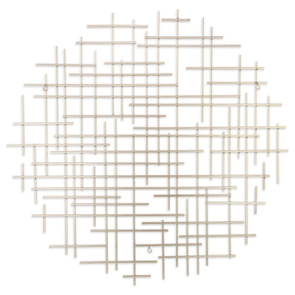 37" X 38" Silver Metal Abstract Lines Round Hanging Dimensional Sculpture