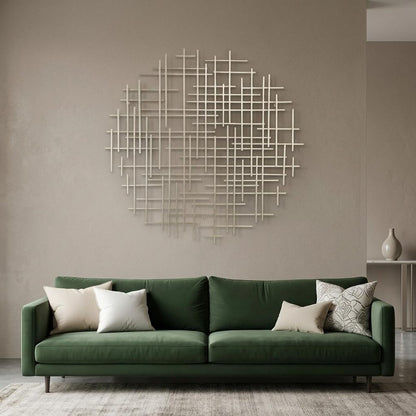 37" X 38" Silver Metal Abstract Lines Round Hanging Dimensional Sculpture