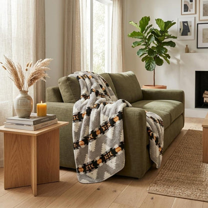 Gray Knitted Sherpa Geometric Reversable Throw