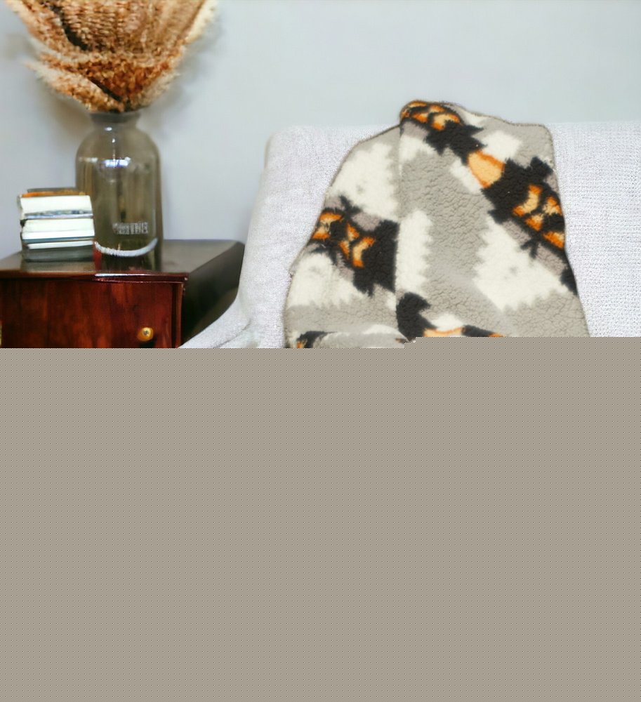 Gray Knitted Sherpa Geometric Reversable Throw