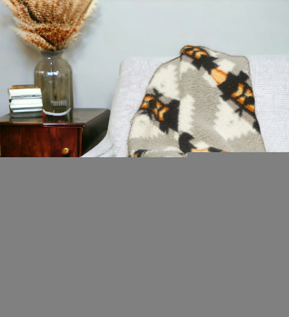 Gray Knitted Sherpa Geometric Reversable Throw