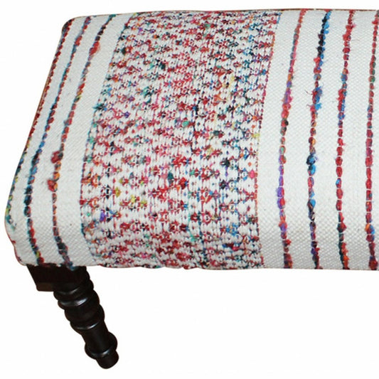 47" Red White And Black Chevron Cotton And Solid Wood Upholstered Bench