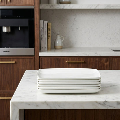 White Six Piece Rectangle Porcelain Service For Six Dinner Plate Set