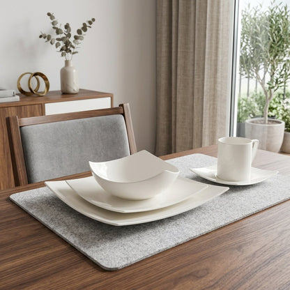White Five Piece Square Bone China Dinnerware Set