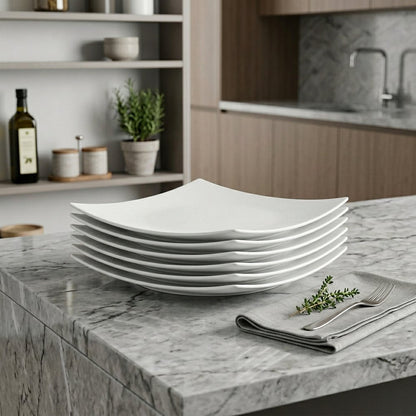 White Six Piece Square Bone China Service For Six Salad Plate Set