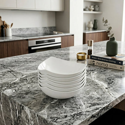 White Six Piece Triangle Bone China Service For Six Bowl Set