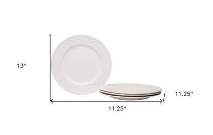 White Four Piece Weave Stoneware Service For Four Dinner Plate Set