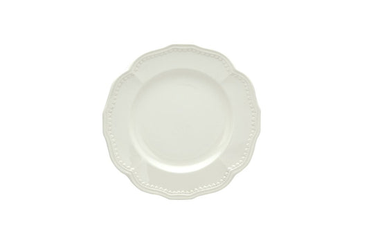 White Four Piece Round Scallop Stoneware Service For Four Salad Plate Set