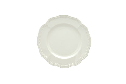 White Four Piece Round Scallop Stoneware Service For Four Salad Plate Set