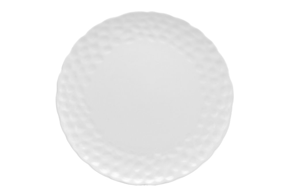 White Six Piece Round Pebbled Porcelain Service For Six Dinner Plate Set
