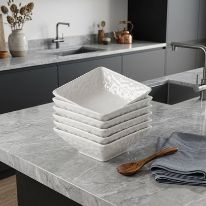 White Six Piece Pebbled Porcelain Service For Six Bowl Set