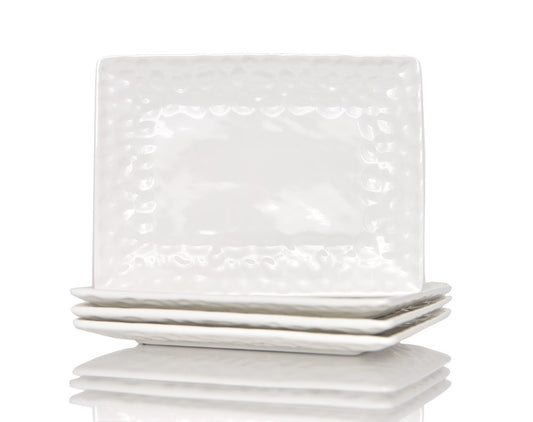 White Six Piece Rectangle Pebbled Porcelain Service For Six Dinner Plate Set