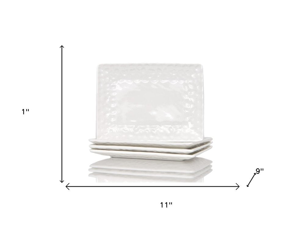 White Six Piece Rectangle Pebbled Porcelain Service For Six Dinner Plate Set